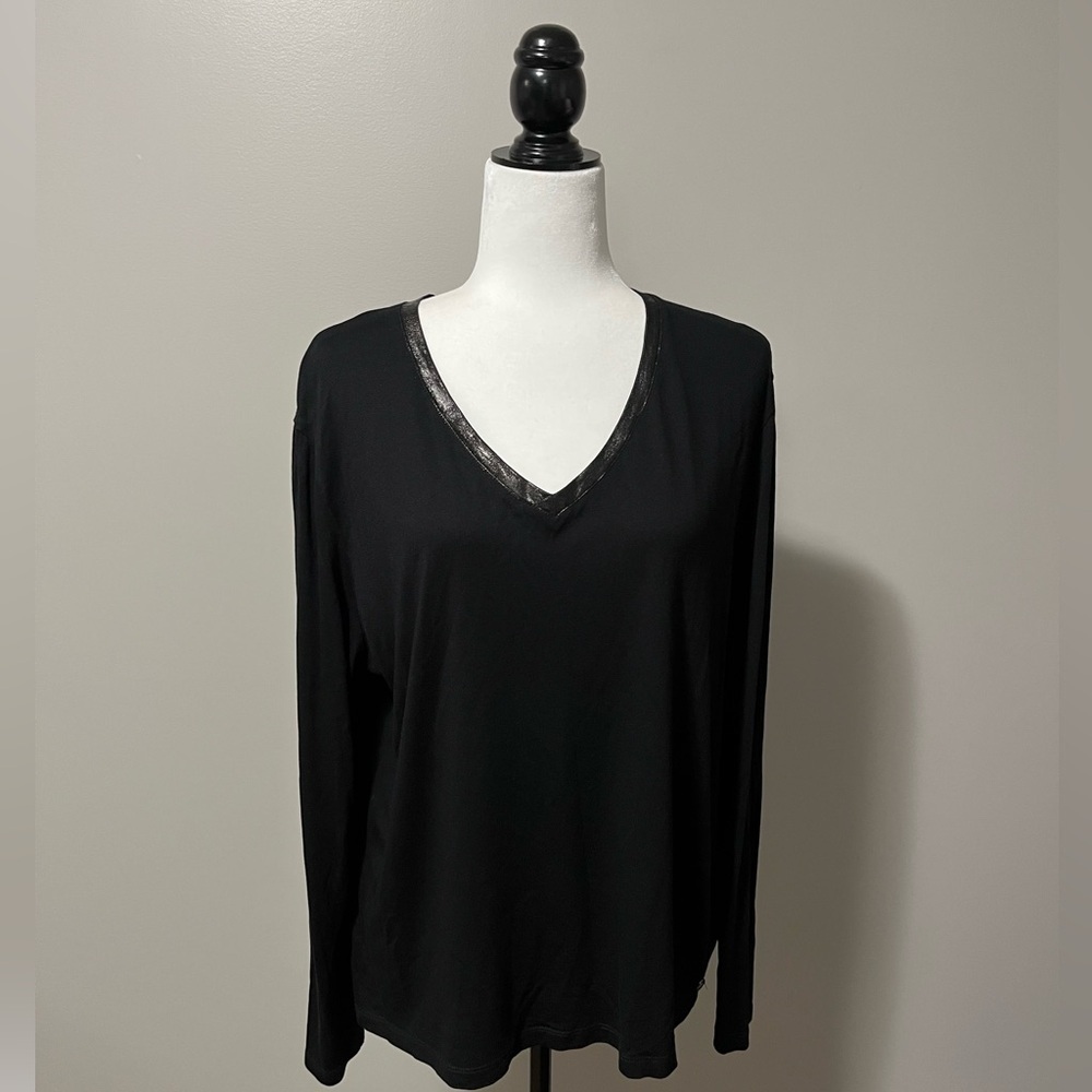 Mos Mosh Renee V-Neck Long Sleeve Black Tee